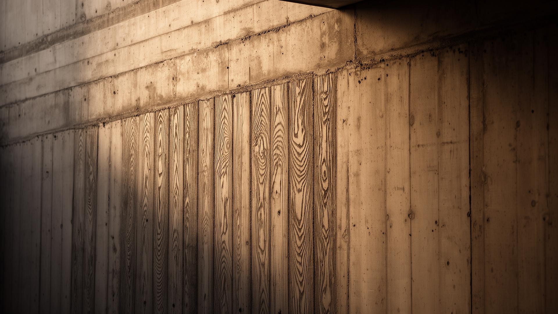 Raw concrete wall with timber formwork imprint